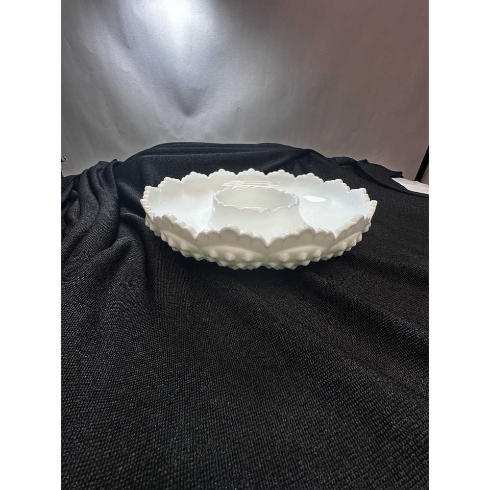 Fenton Hobnail Milk Glass Fluted‎ Edge Chip and Dip Bowl Or Candle Holder - Picture 2 of 14